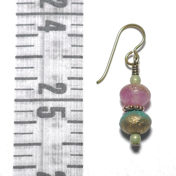 Hand Crafted Handmade Earrings Pastel Multicolor Czech Glass Beaded Earr… - Picture 4 of 5